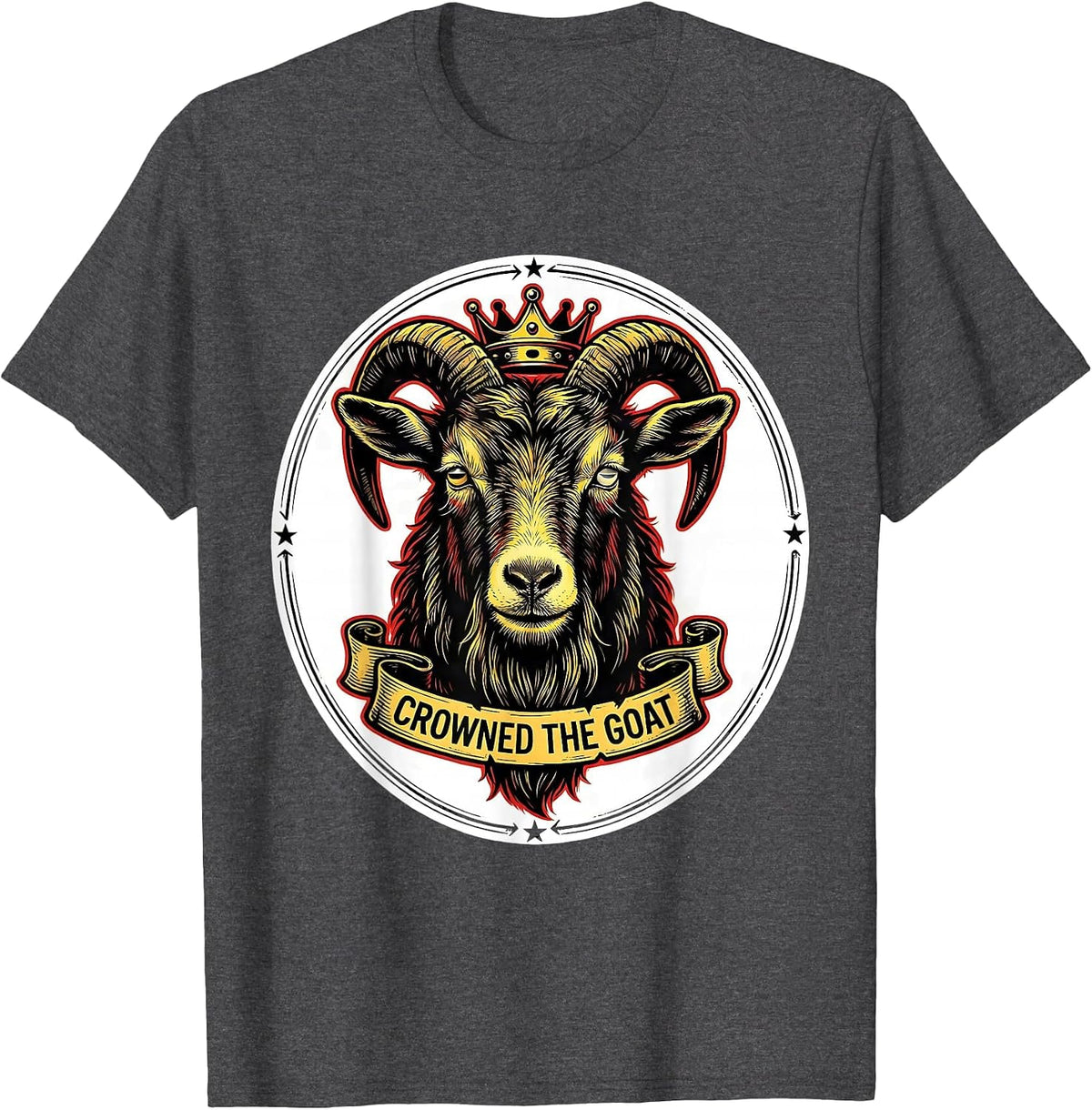Men's Crowned The Goat Tattoo Bold Goat Humor Novelty T-Shirt - Dark Heather Grey