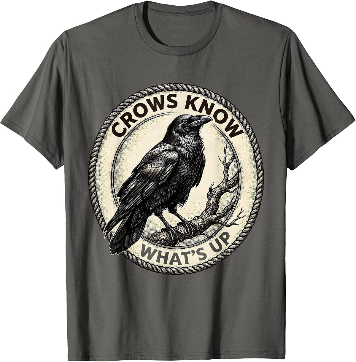 Men's Crows Know What's Up Bold Crow Graphic Design T-Shirt - Asphalt Grey