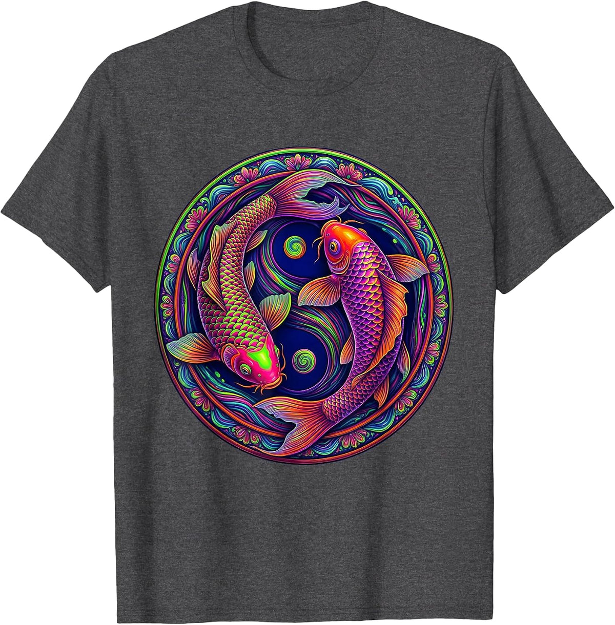 Koi Fish Yin Yang Balance Graphic Design T-Shirt - Dark Heather Grey