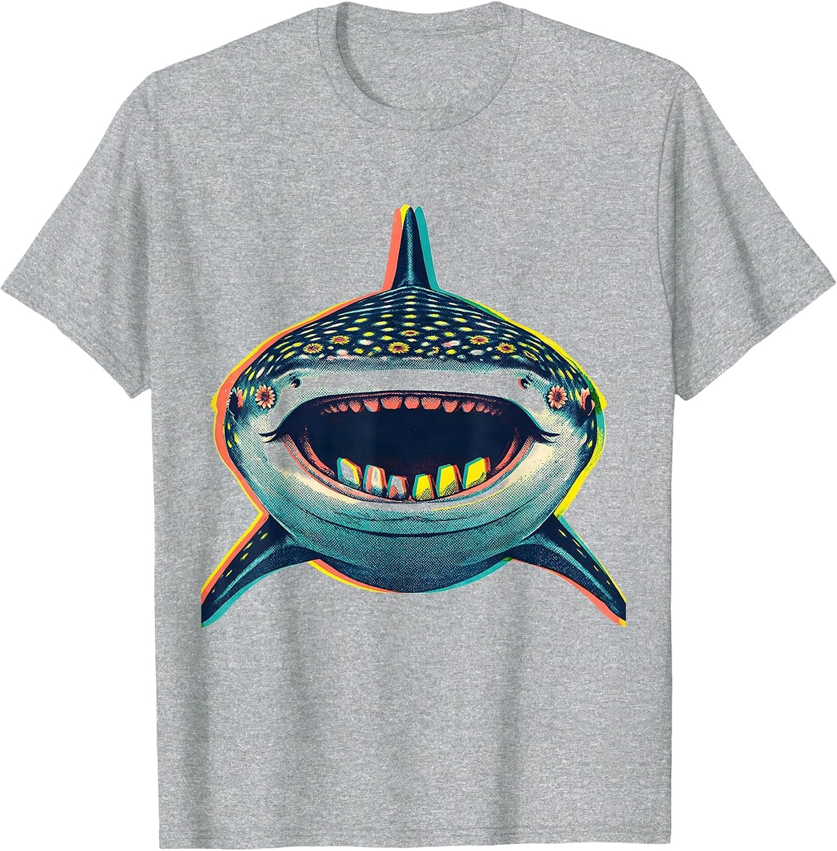 Men's Whale Shark Risograph Playful Humor Wildlife Fan T-Shirt - Heather Grey