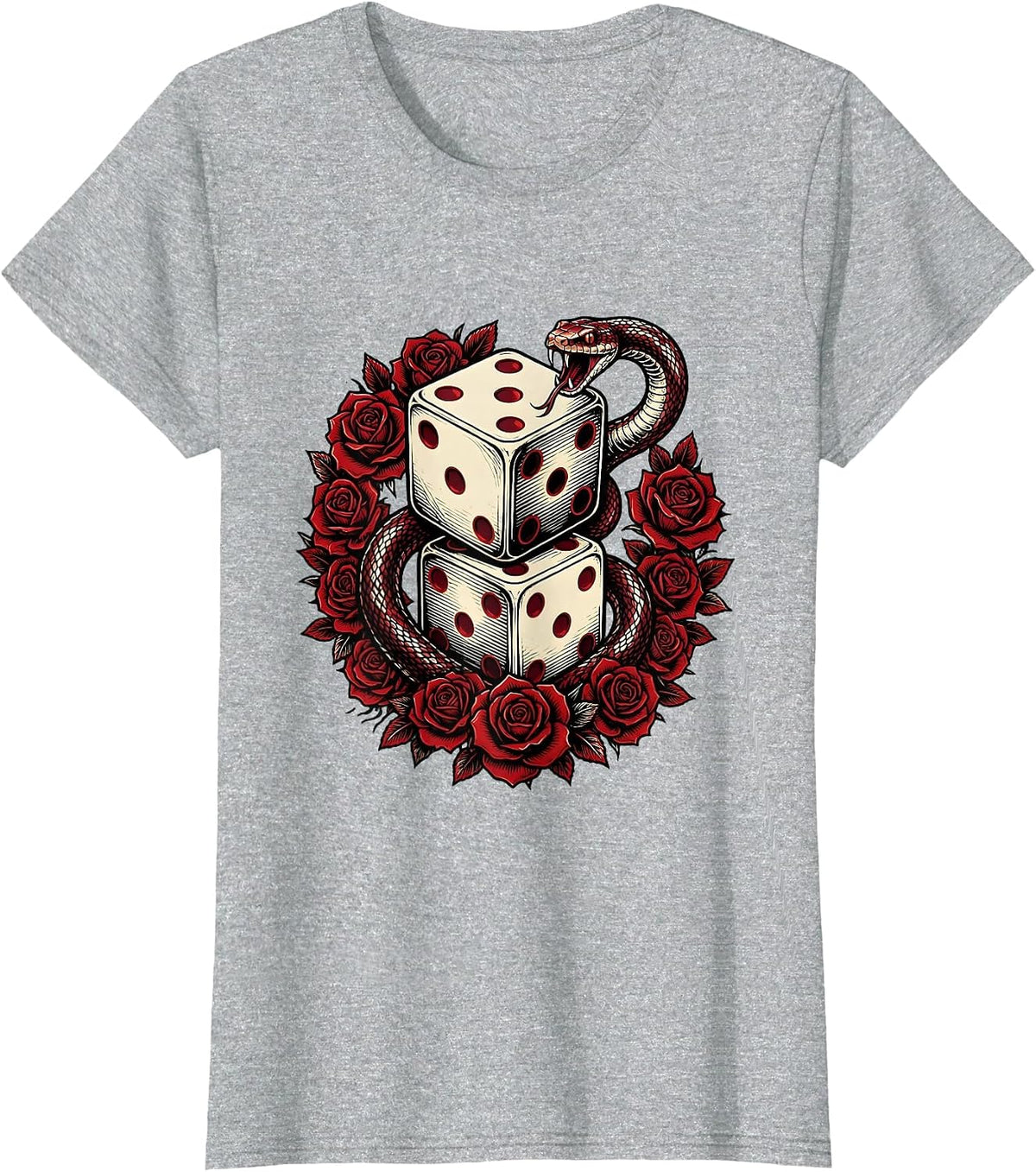 Snake Eyes Craps Table Gambling Graphic Tee T-Shirt - Heather Grey