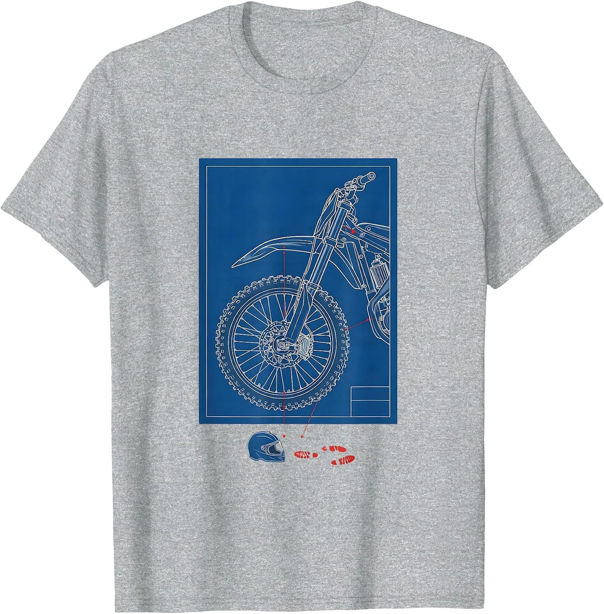 Men's Dirt Bike Blueprint Motocross Biker Technical T-Shirt - Heather Grey