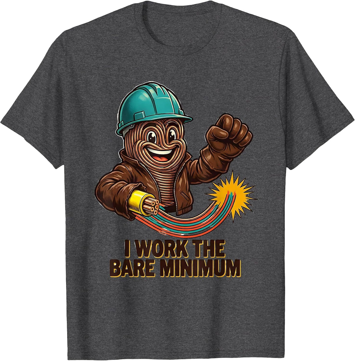 Men's I Work The Bare Minimum Funny Electrician Lineman Skeleton T-Shirt - Dark Heather Grey