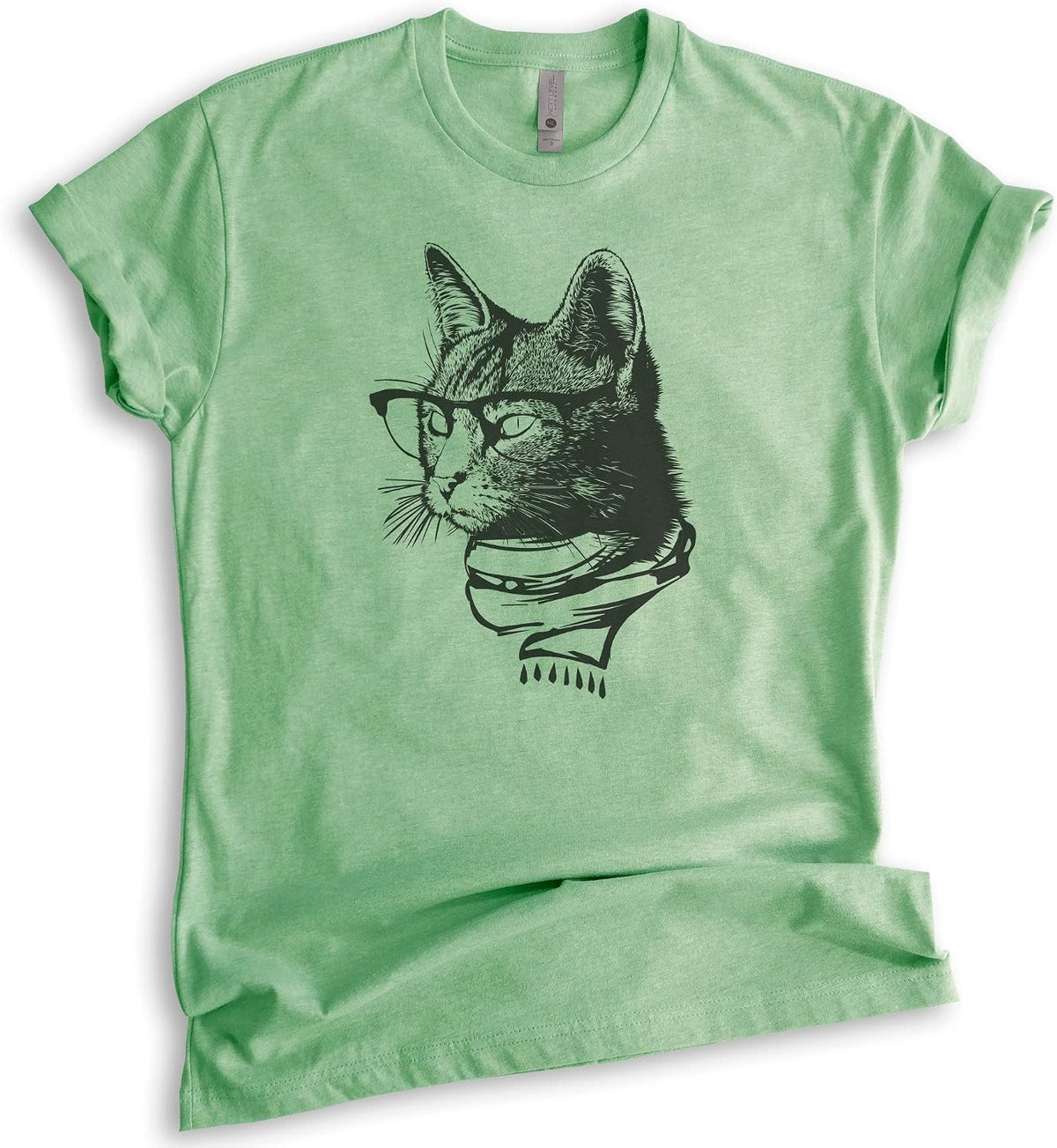Hipster Cat Shirt, Unisex Women's Men's Shirt, Cat Lover Shirt, Cat Glasses Tee, Nerdy Tee, Cat Mom Shirt - Heather Apple