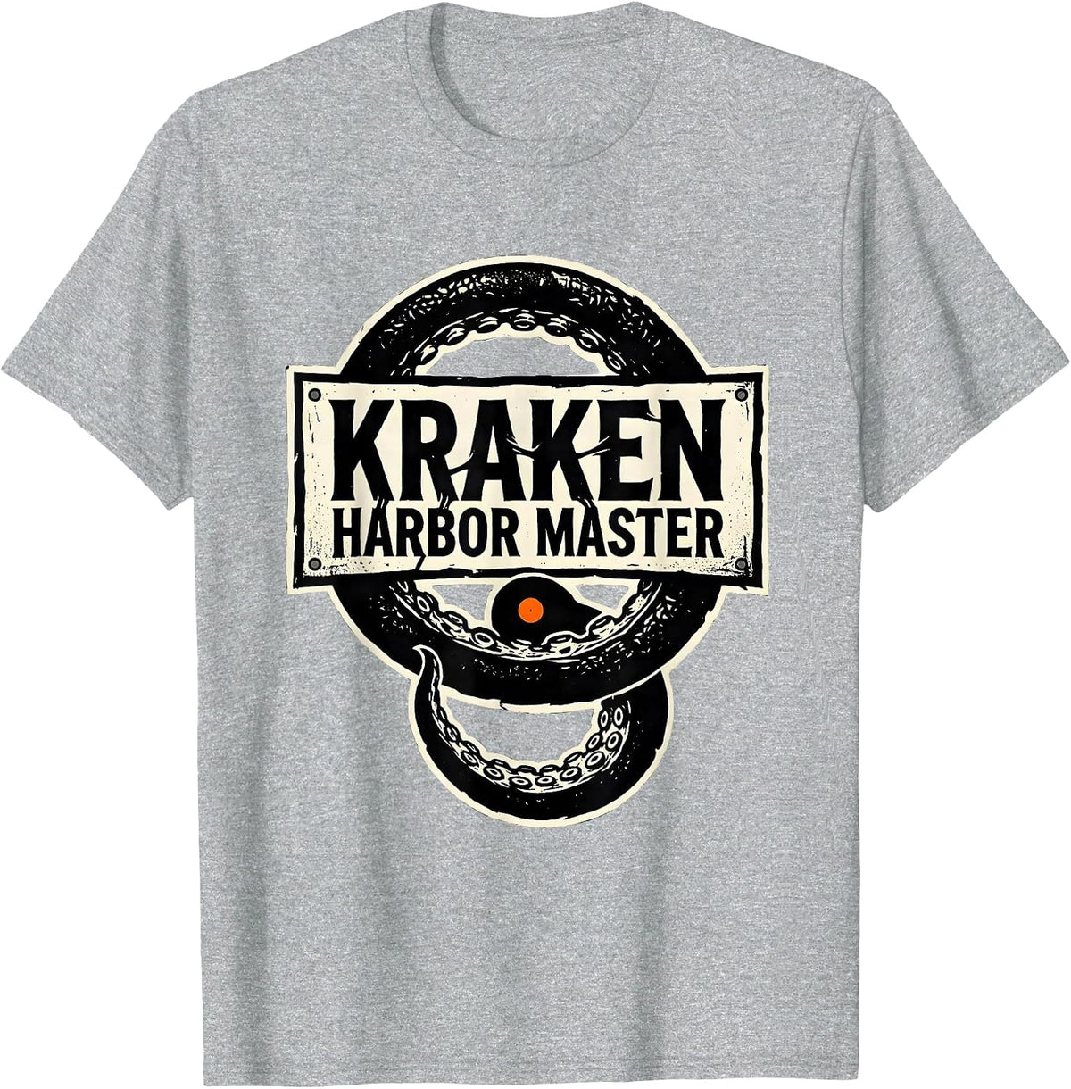 Men's Kraken Harbor Master Stenciled Tentacle Octopus Lover T-Shirt - Heather Grey
