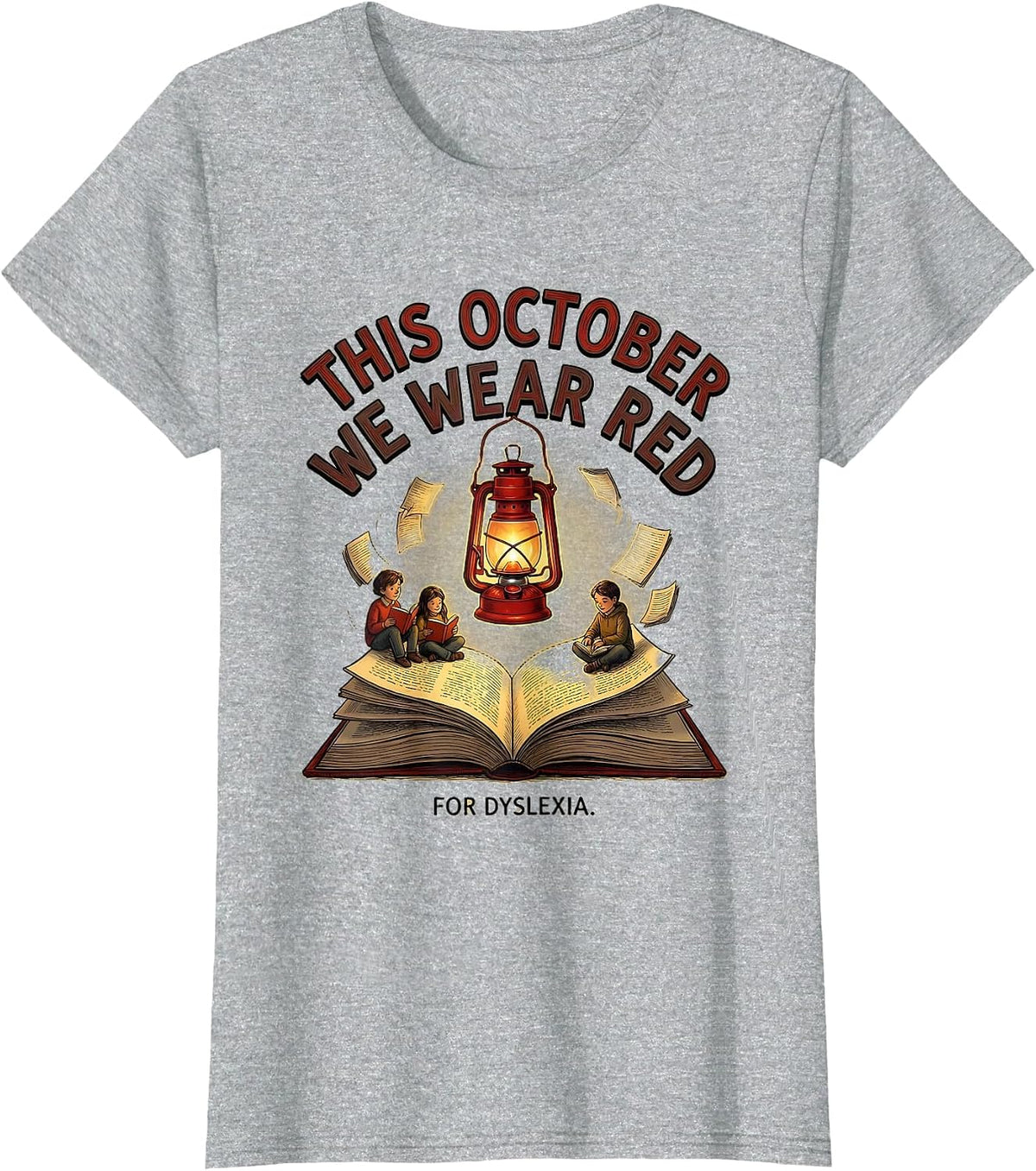 This October We Wear Red for Dyslexia Teacher Awareness T-Shirt - Heather Grey
