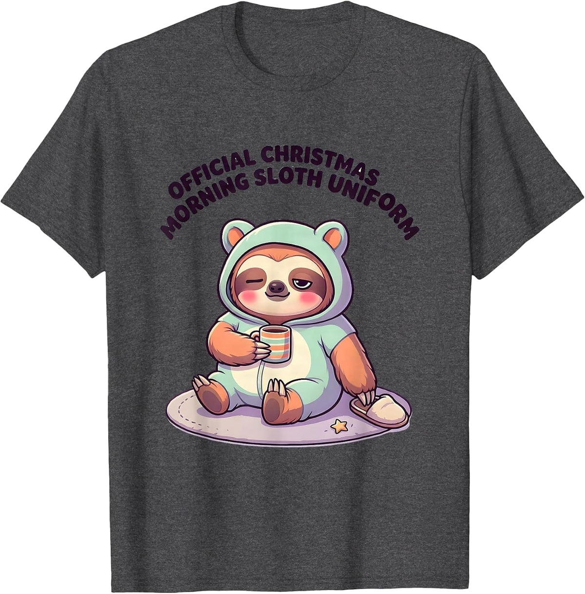 Men's Official Christmas Morning Sloth Uniform Cute Kawaii T-Shirt - Dark Heather Grey