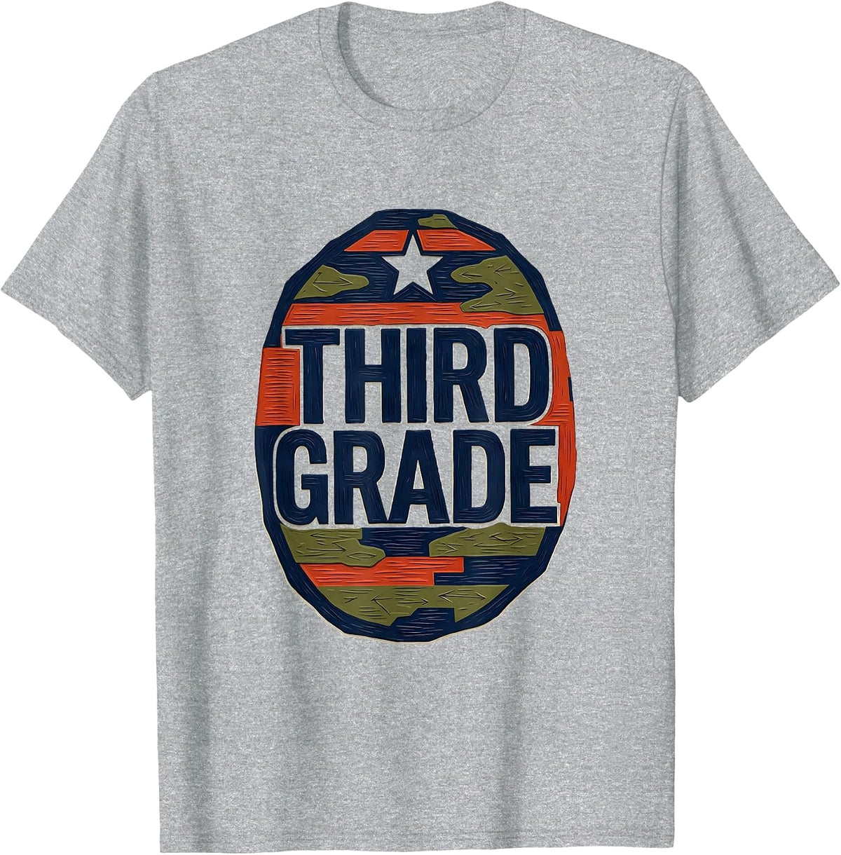 Men's Third Grade Linocut Patriotic Camo Back To School Matching T-Shirt - Heather Grey