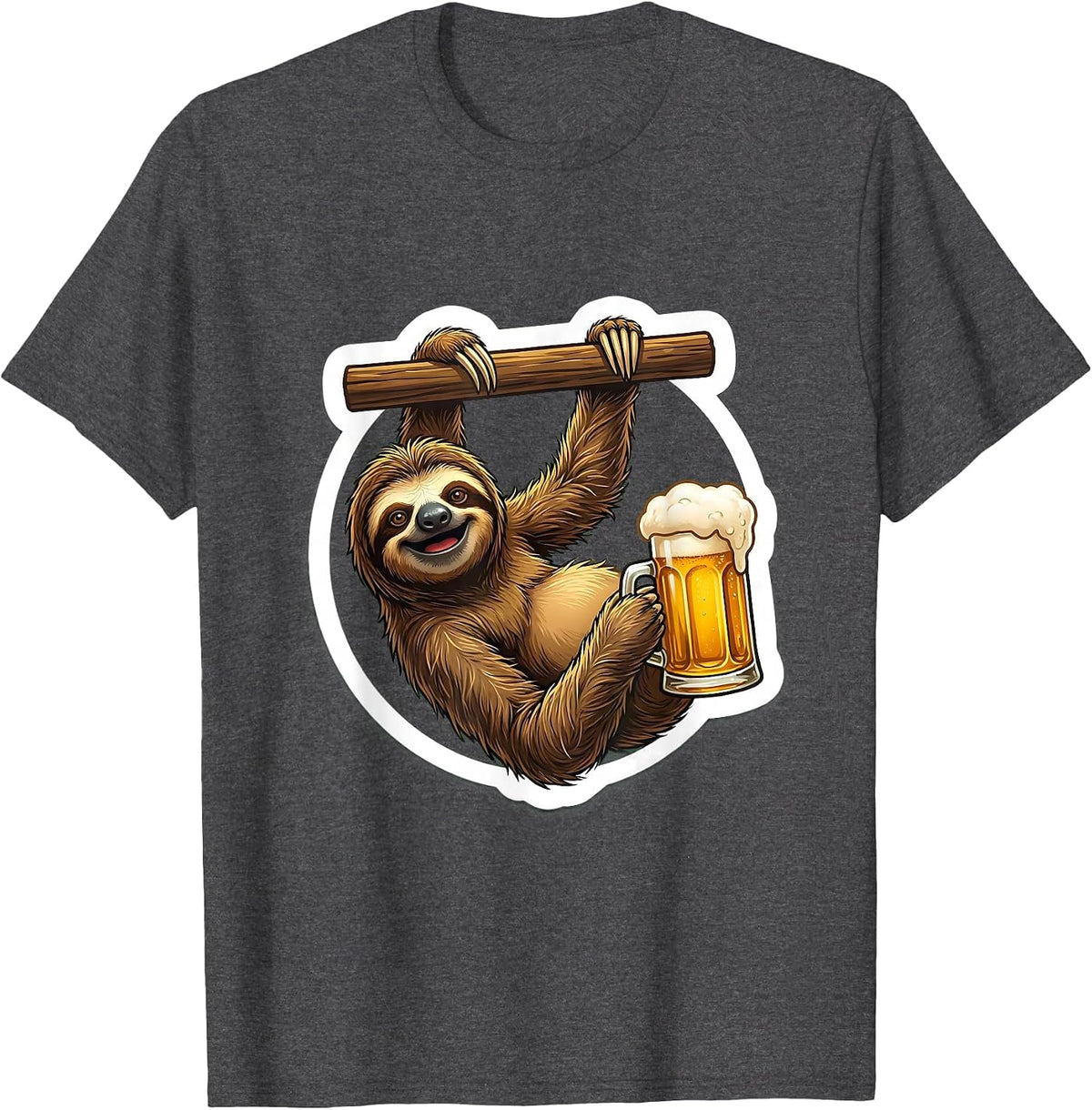 Funny Sloth Hanging at the Bar Beer Lover T-Shirt - Dark Heather Grey