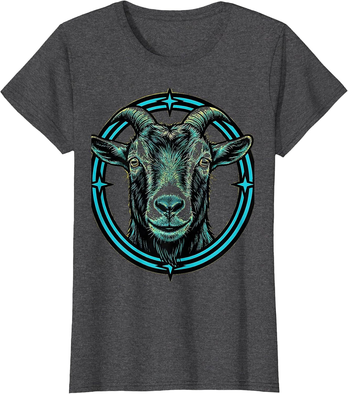 Women's Goat Staring Directly Into Camera Illustration T-Shirt - Dark Heather Grey