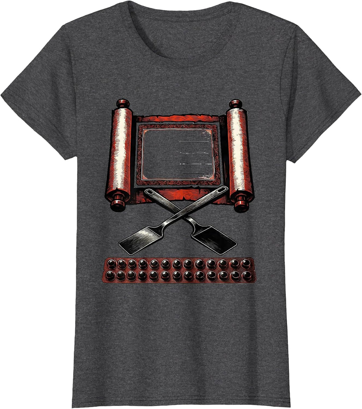 Women's Pharmacy Tech Scroll Counting Tray Stencil Graphic T-Shirt - Dark Heather Grey