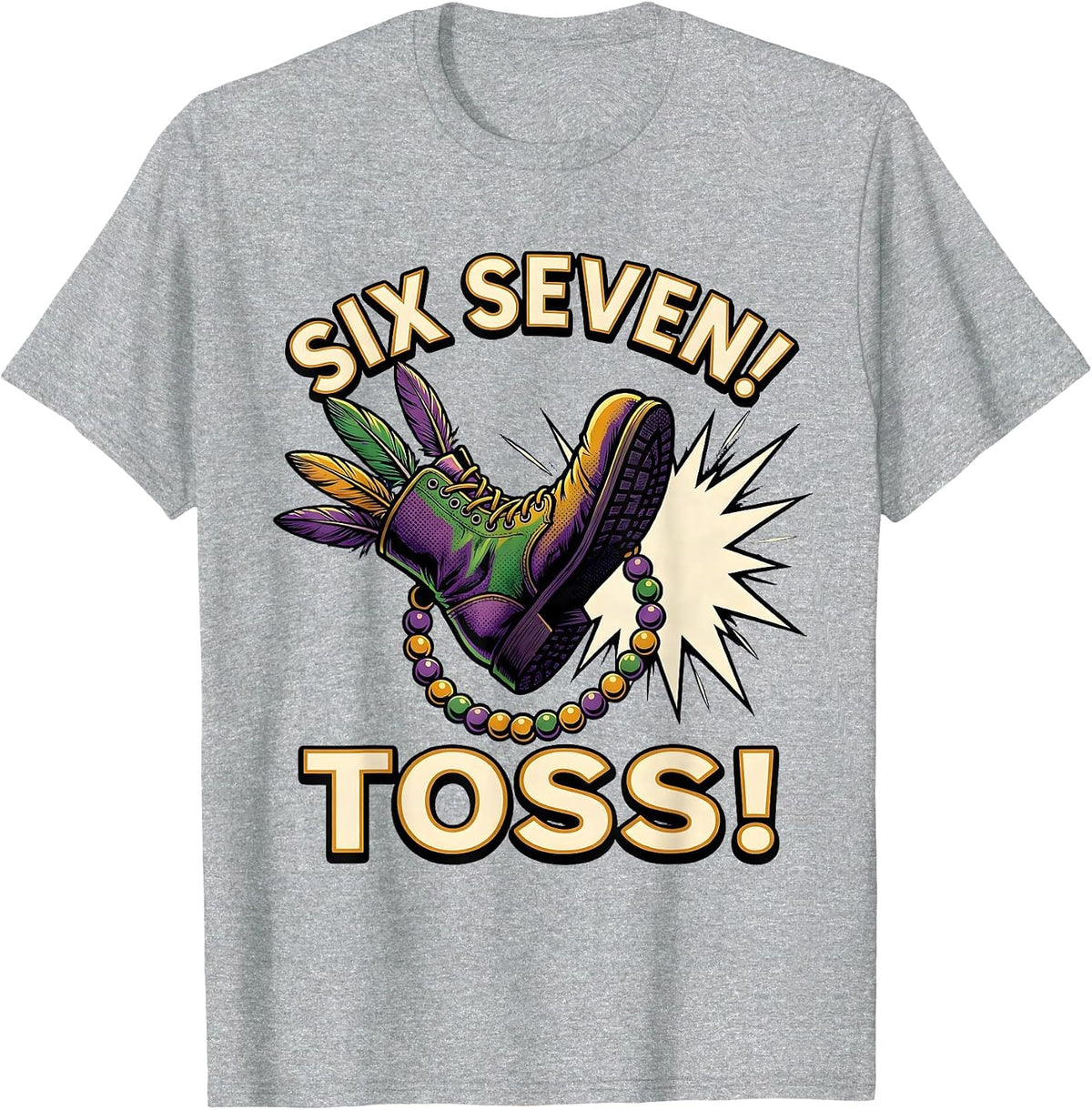 Men's Six Seven! Toss! Comic Book Jester Mardi Gras Kids Meme T-Shirt - Heather Grey