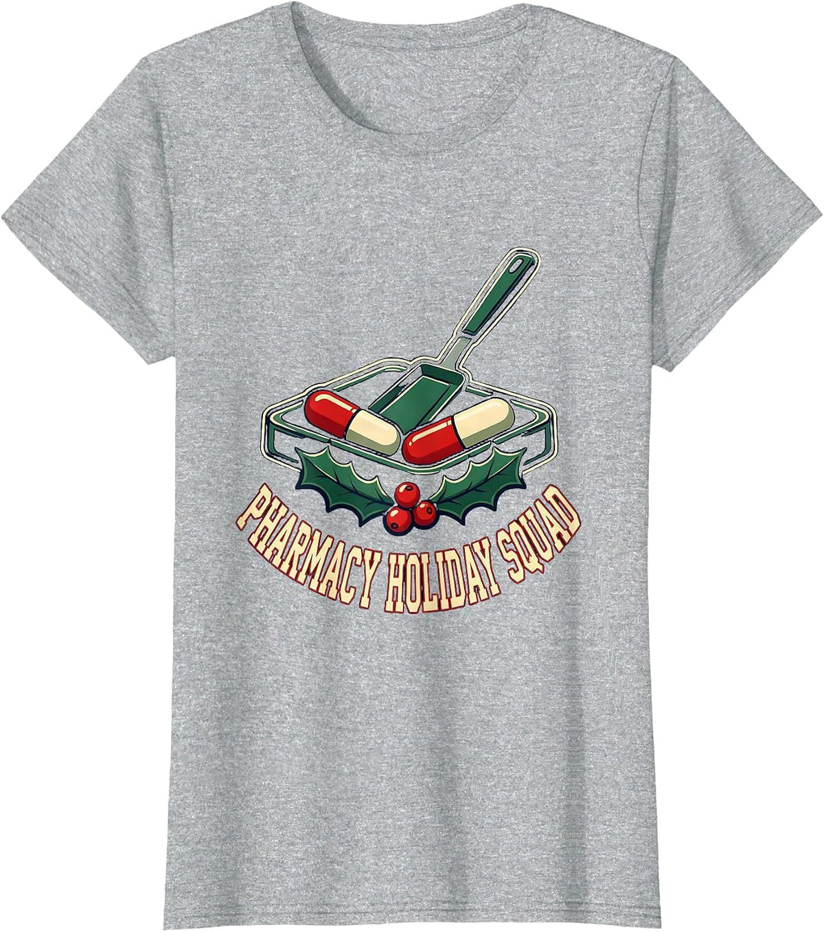 Women's Pharmacy Holiday Squad Funny Pharmacy Tech Christmas T-Shirt - Heather Grey