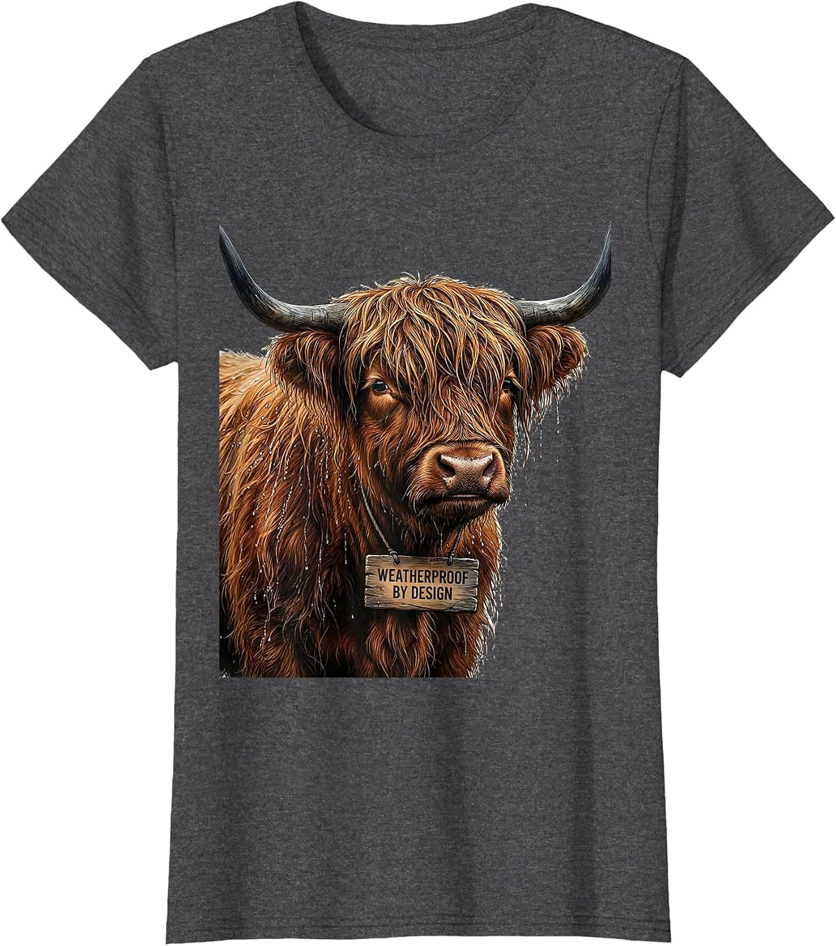 Women's Weatherproof By Design Cute Highland Cow Scottish Humor T-Shirt - Dark Heather Grey