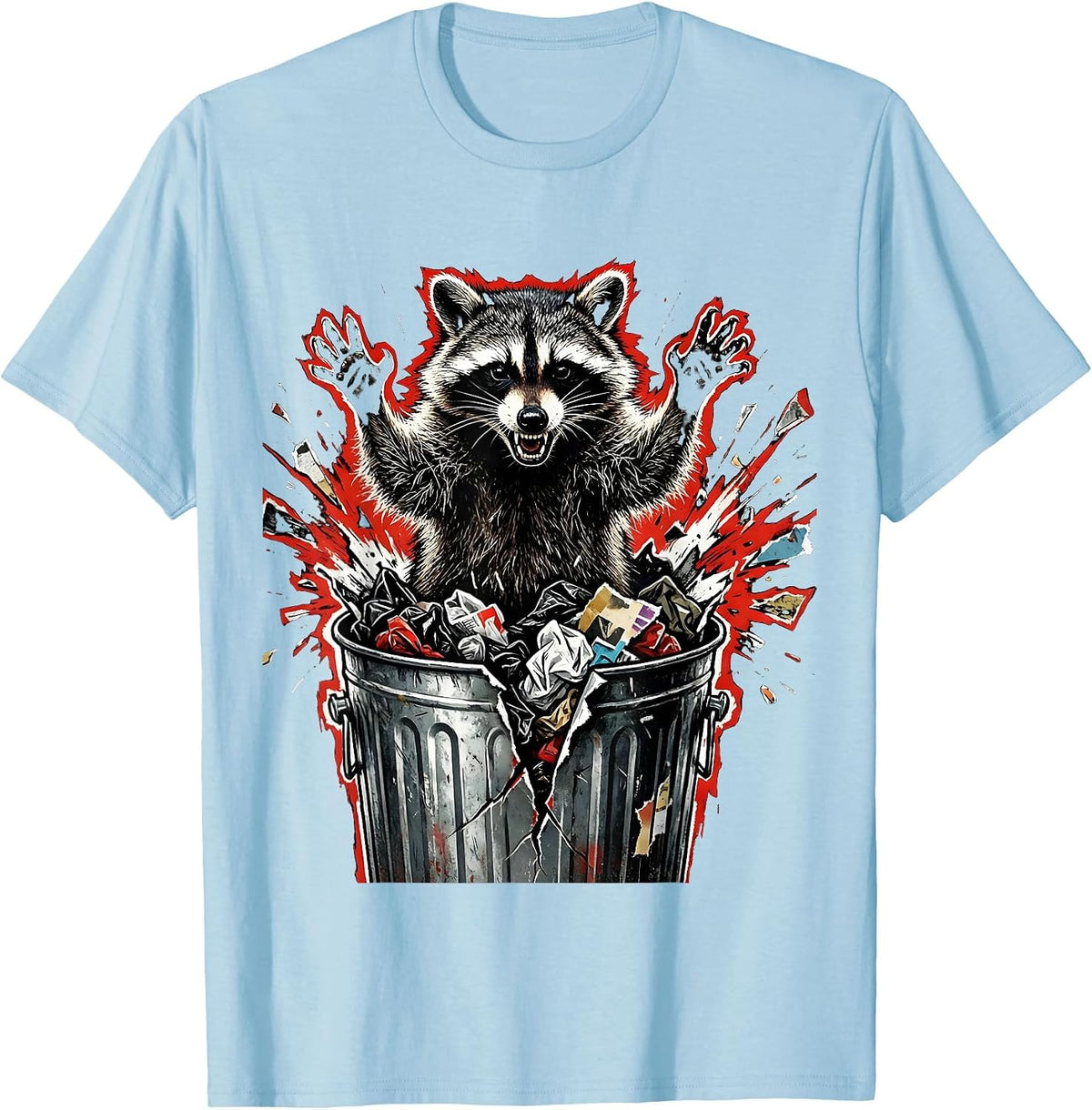 Men's Feral Raccoon Trash Can Raid Graphic T-Shirt - Baby Blue