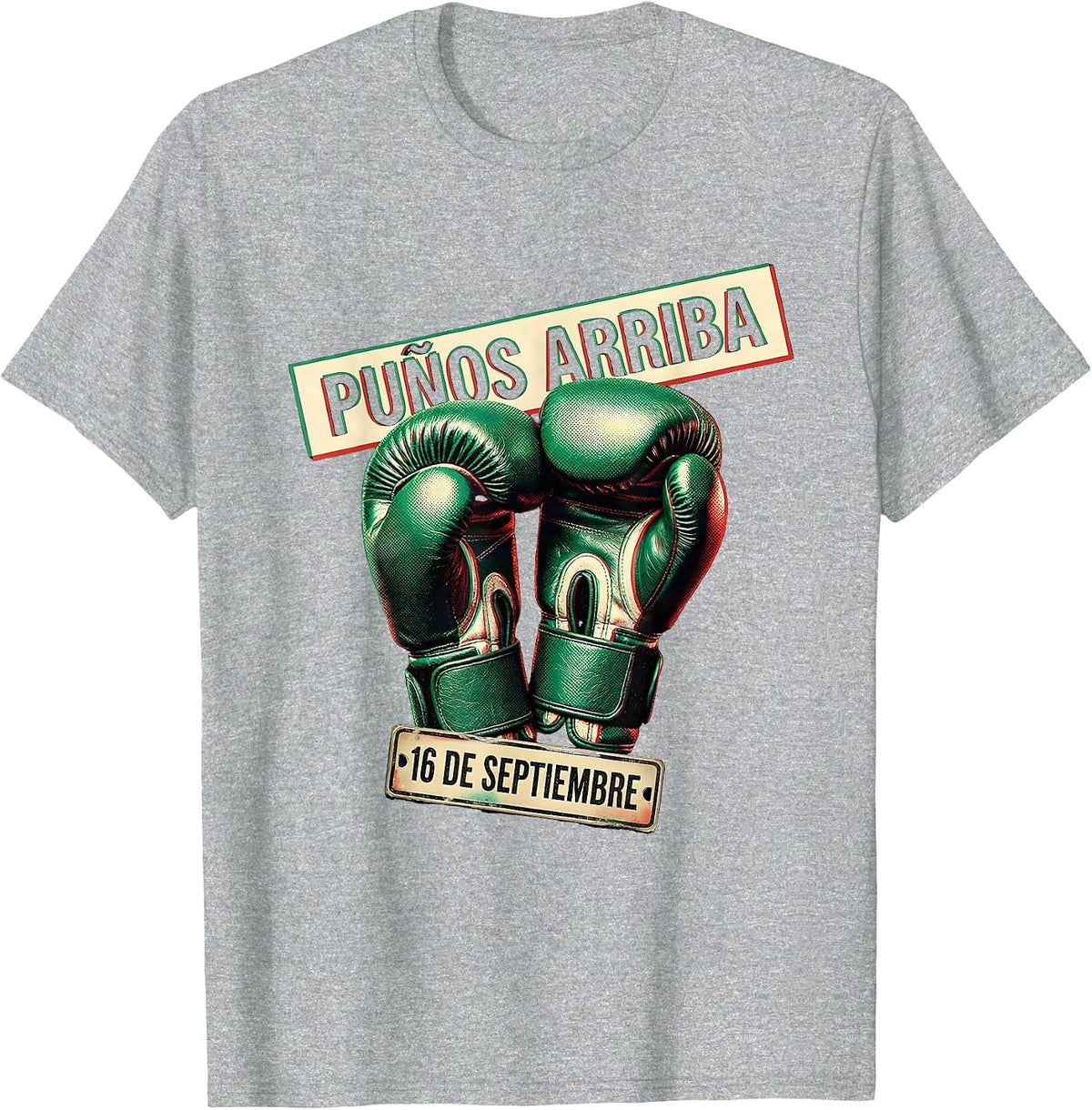 Men's 16 De Septiembre Puños Arriba Mexican Boxing Flag Vintage T-Shirt - Heather Grey