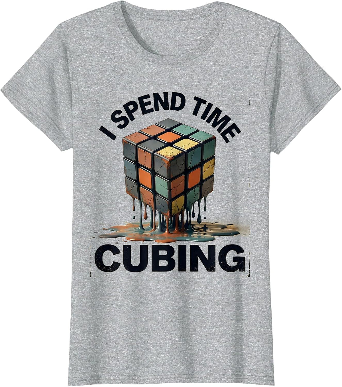 Women's I Spend Time Cubing Distressed Speed Cubing Puzzle Lover T-Shirt - Heather Grey