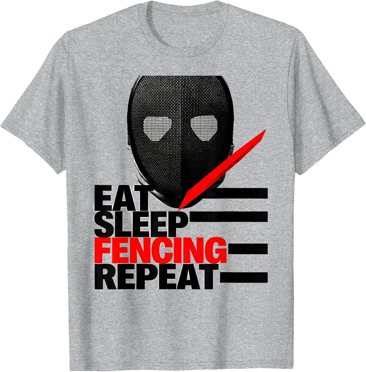 Men's EAT SLEEP FENCING REPEAT Brutalist Graphic Sport Fan Humor T-Shirt - Heather Grey