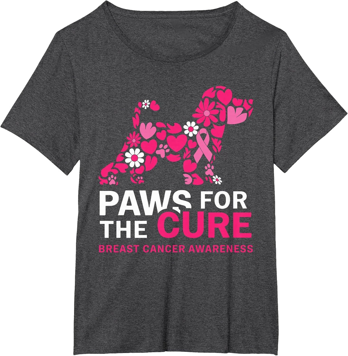 Paws for The Cure Pink Beagle Breast Cancer Awareness Month T-Shirt - Dark Heather Grey