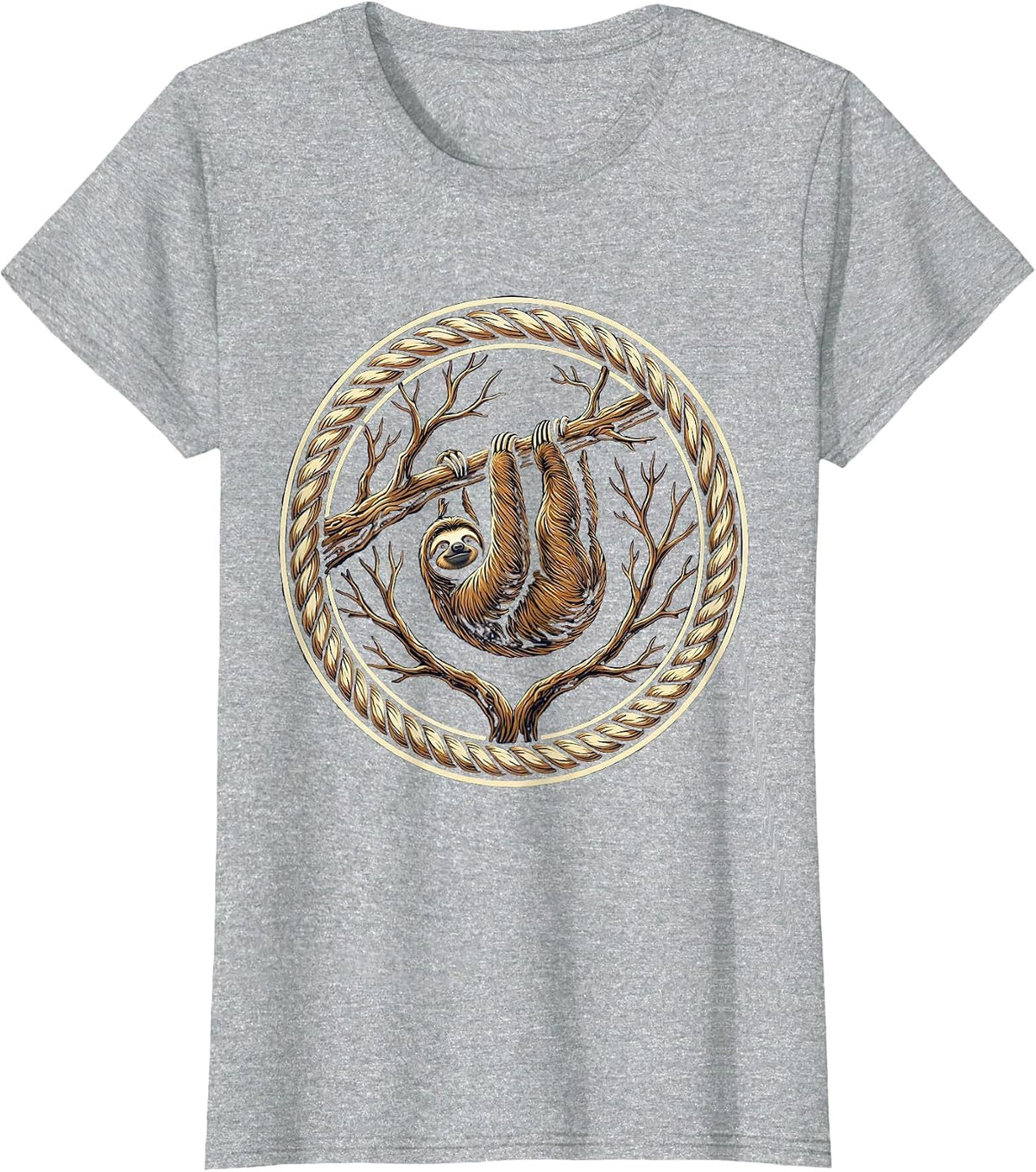 Lazy Sloth Hanging From a Bare Branch T-Shirt - Heather Grey