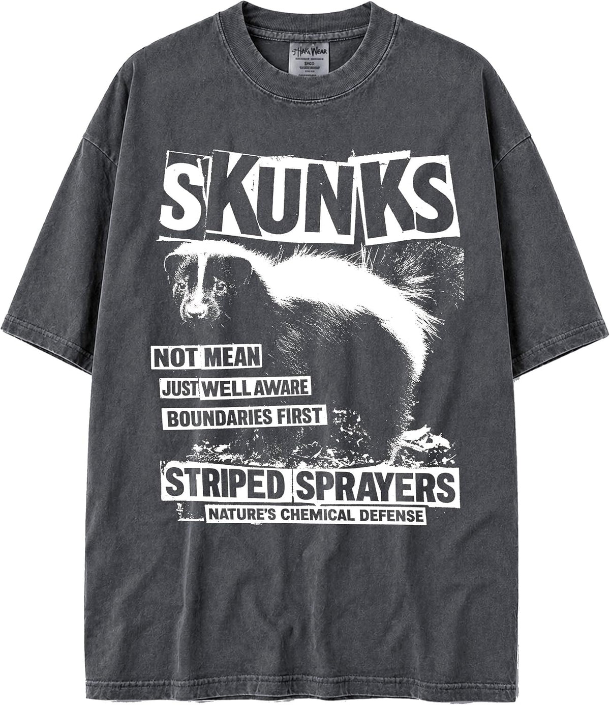 U.S.A. MAX-Heavyweight Punk Rock Animals Shaka Wear Oversized 7.5oz Cotton Tshirt - Skunks