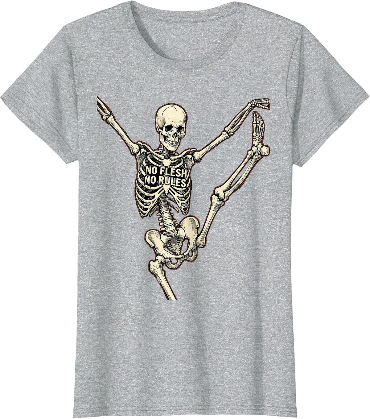 Women's Dancing Skeleton No Flesh No Rules Graphic Design T-Shirt - Heather Grey