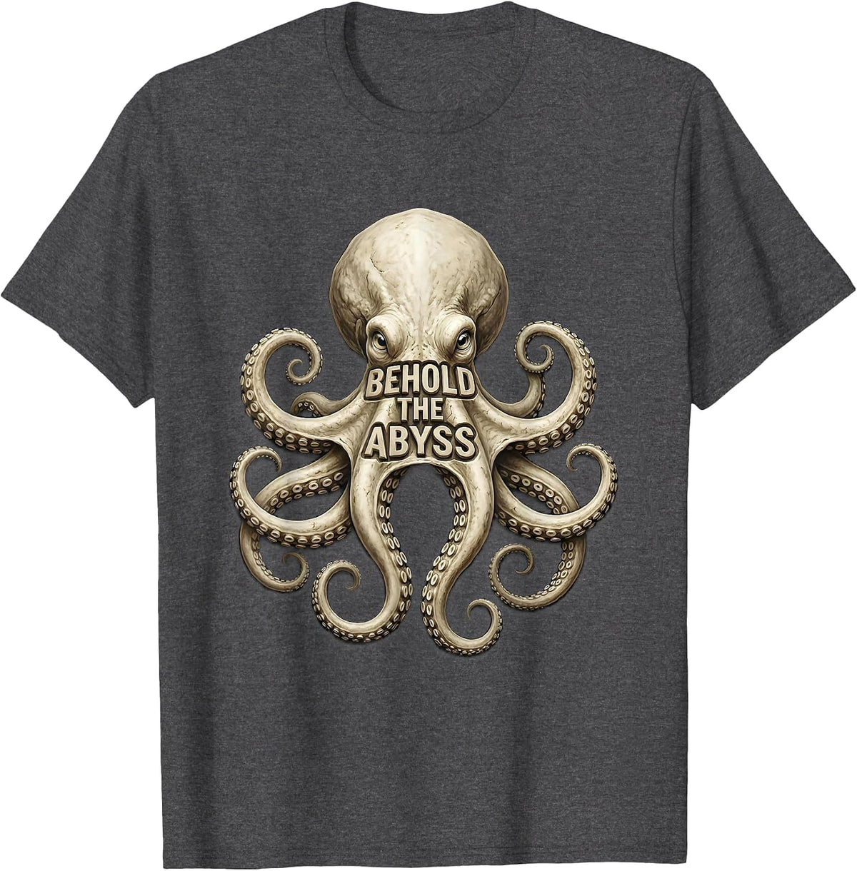 Behold The Abyss Octopus Silhouette Sea Creature Ocean Lover T-Shirt - Dark Heather Grey