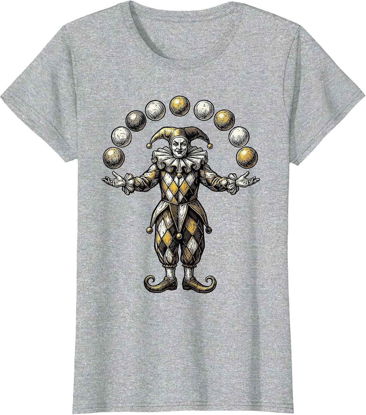 Mardi Gras Jester Juggling Colorful Diamond Costume T-Shirt - Heather Grey
