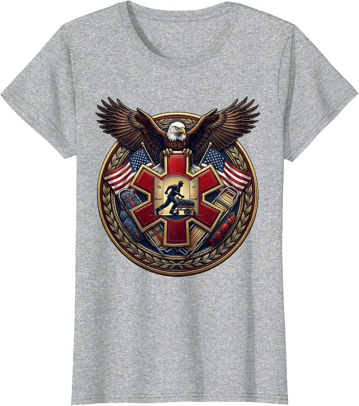 Emergency Department Paramedic Sprinting Stretcher Tee T-Shirt - Heather Grey