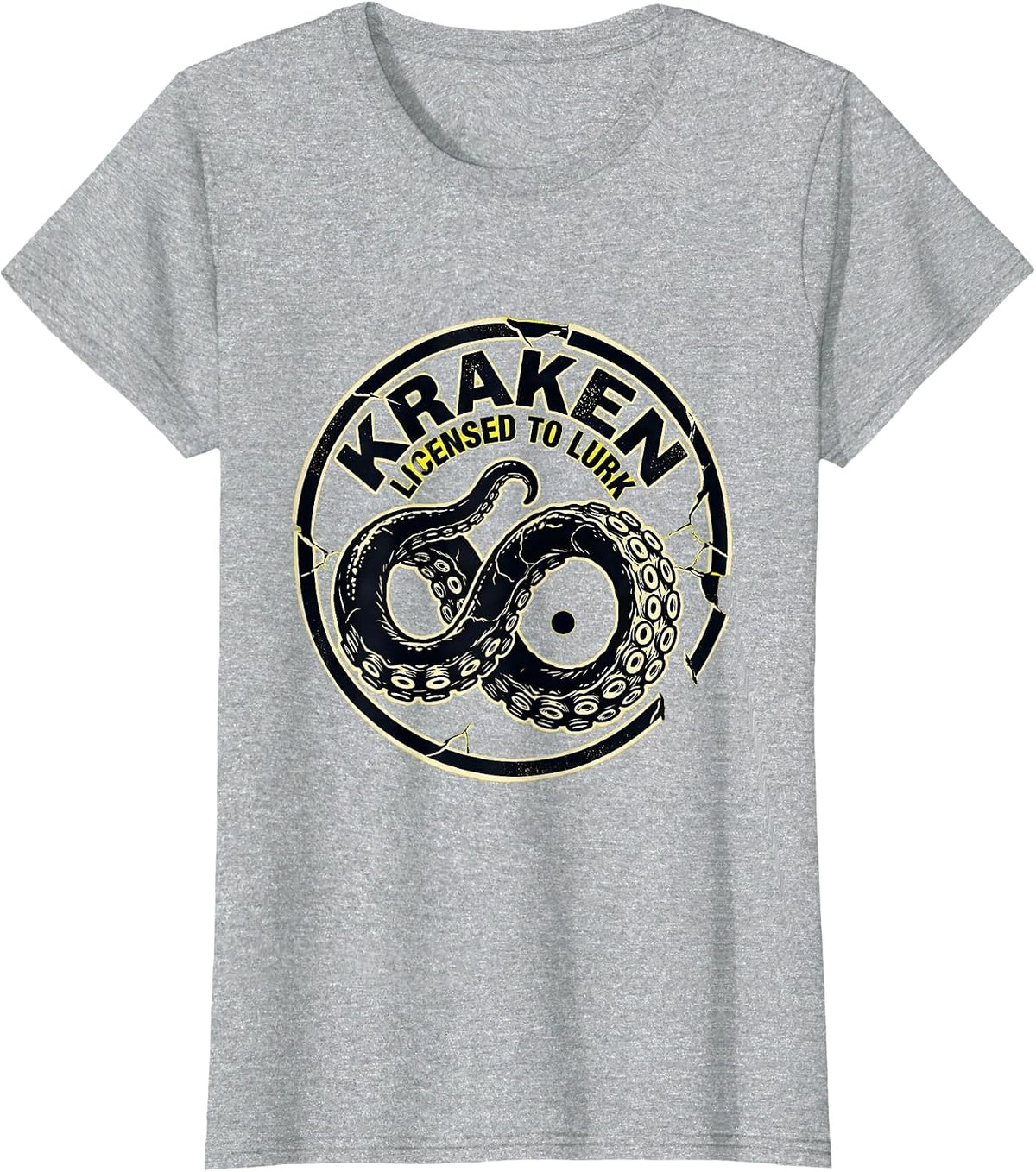 Women's Kraken Licensed To Lurk Stencil Graphic Octopus Lover Gift T-Shirt - Heather Grey