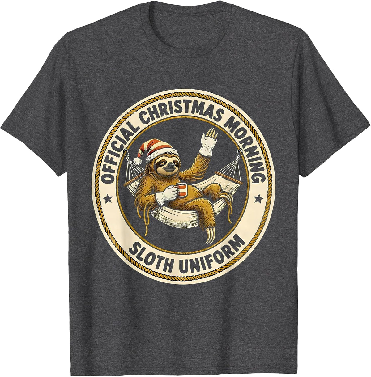 Men's Official Christmas Morning Sloth Uniform Funny T-Shirt - Dark Heather Grey