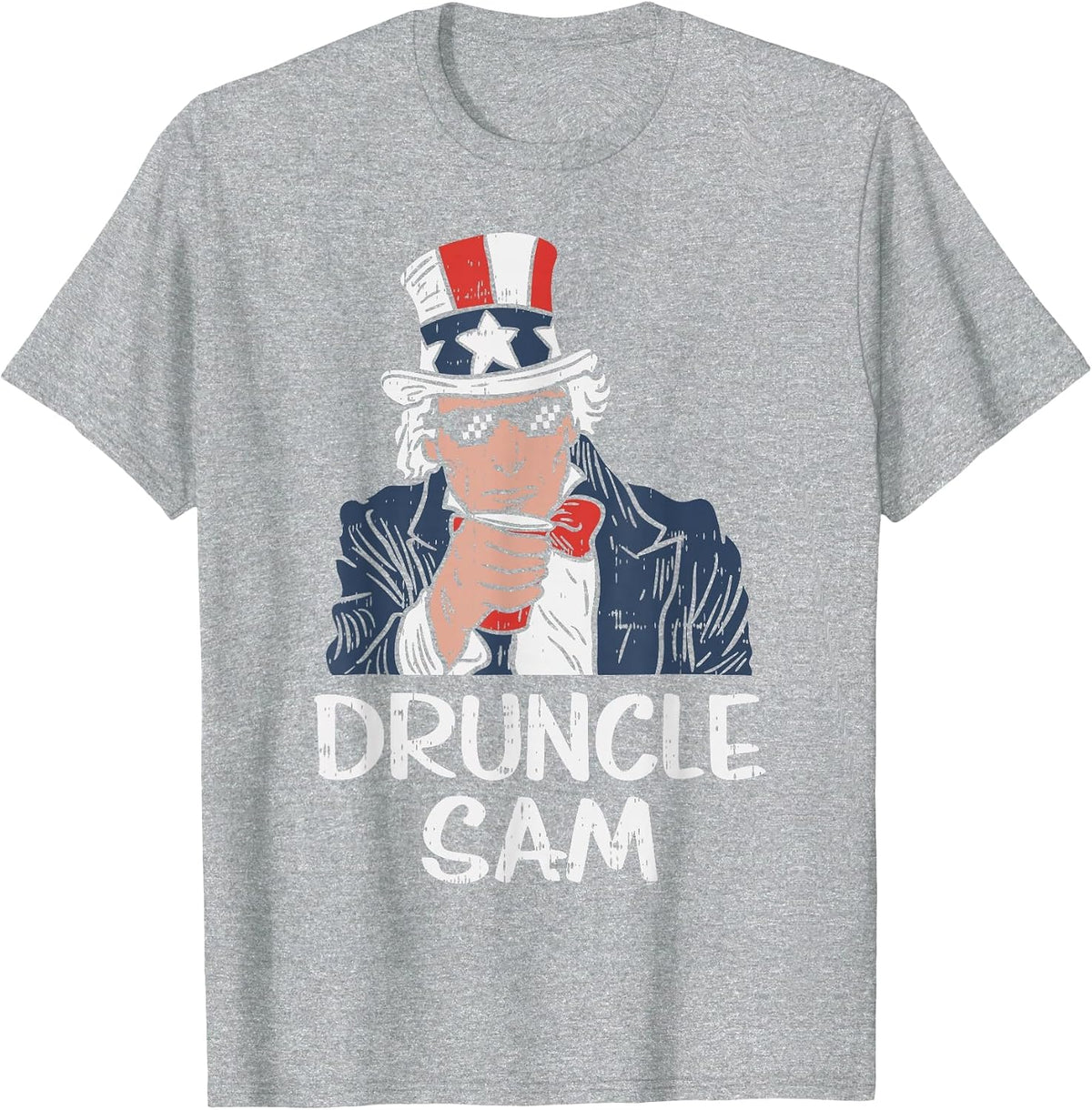 Druncle Sam Funny Uncle Sam Beer 4th of July Party Drinking T-Shirt - Heather Grey