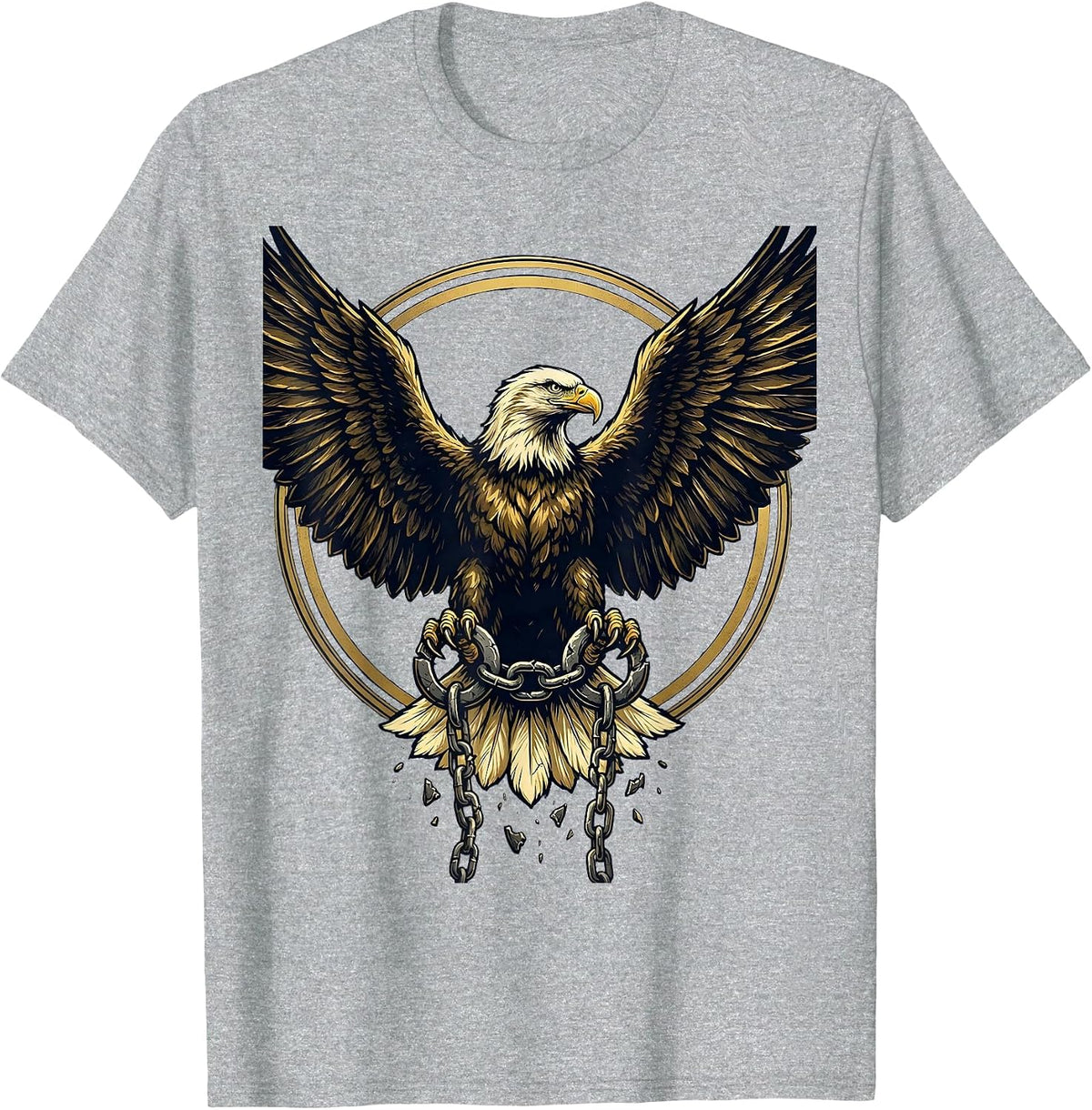 Men's Bald Eagle Broken Shackles Freedom Graphic Tee T-Shirt - Heather Grey