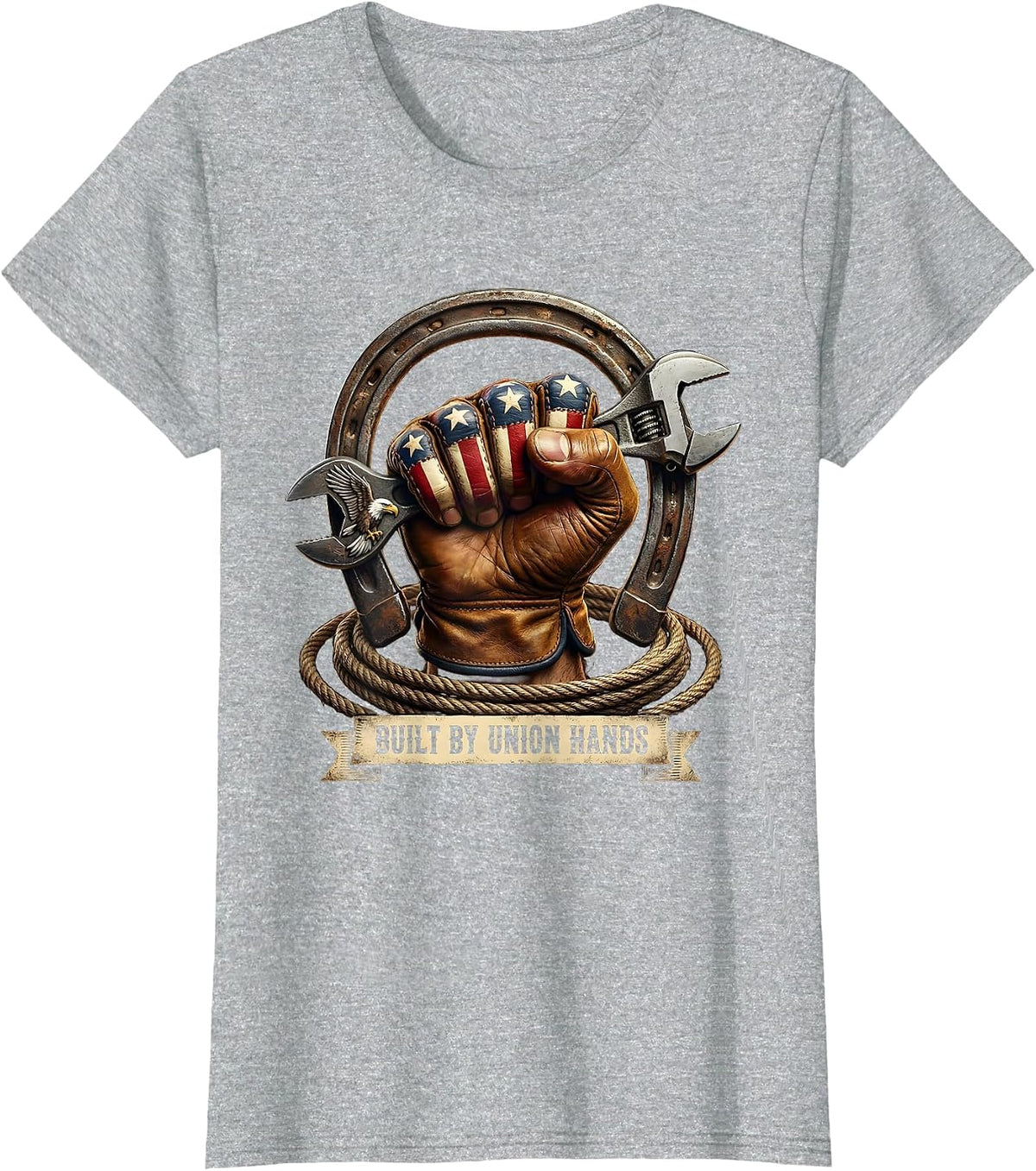 Women's Union Strong Built by Union Hands Labor Day Design T-Shirt - Heather Grey