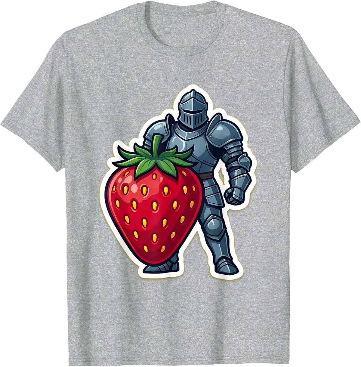 Men's Strawberry Knight Armor Shield Graphic Tee T-Shirt - Heather Grey