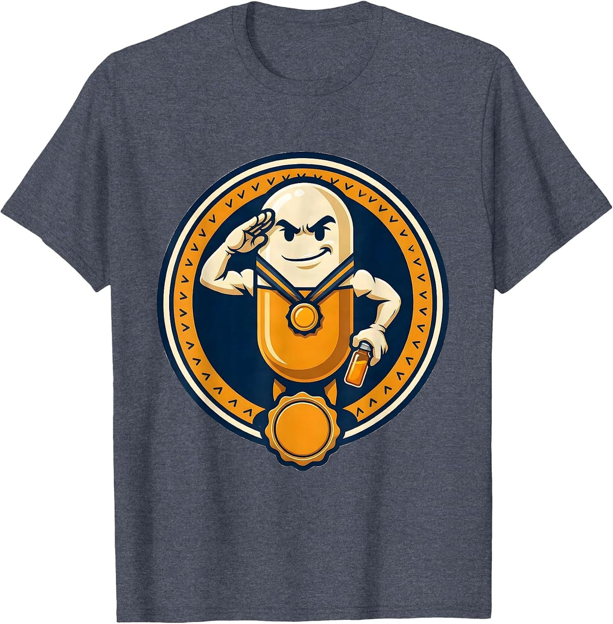 Capsule Mascot Pharmacy Tech Humor Pharmacist Gift T-Shirt, Men, Heather Blue, Large - As Pictured