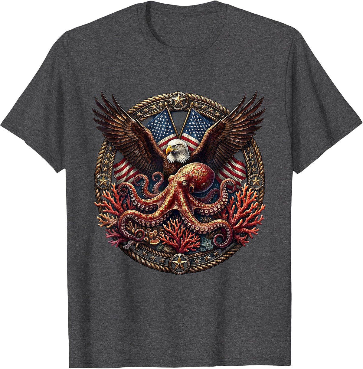 Men's Octopus Camouflage Coral Reef Illustration T-Shirt - Dark Heather Grey