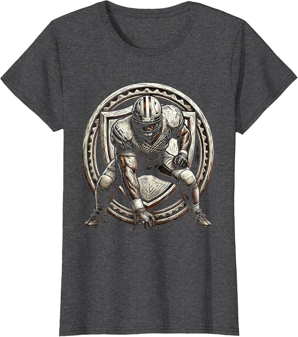 Women's Football Lineman Three-Point Stance Graphic T-Shirt - Dark Heather Grey