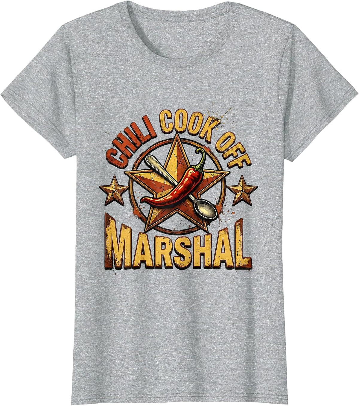 Chili Cook Off Marshal Distressed Funny Hot Sauce Lover T-Shirt - Heather Grey