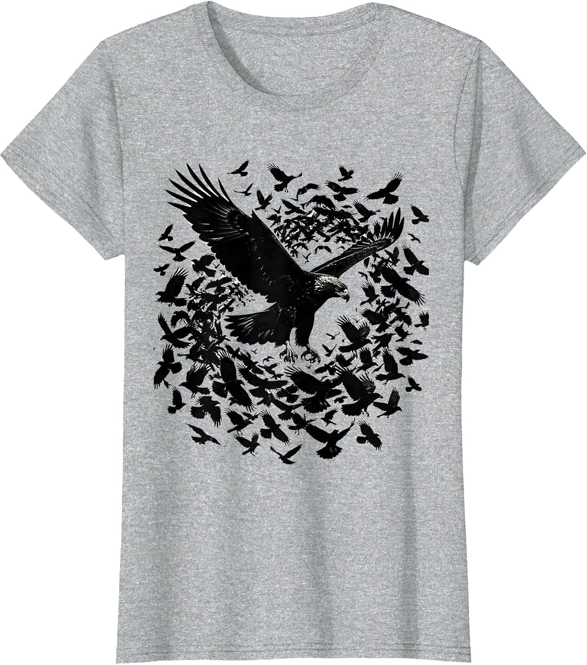 Women's Crow Mob vs Soaring Hawk Wildlife Illustration T-Shirt - Heather Grey