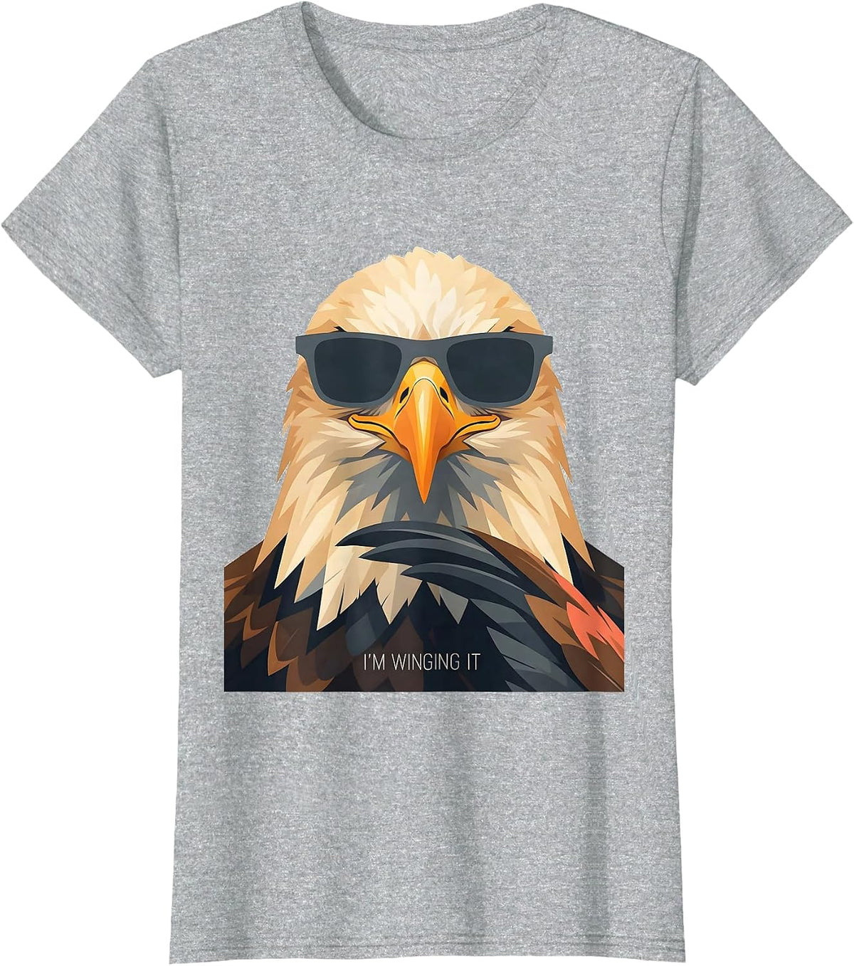 I'm Winging It Funny Bald Eagle Sunglasses Mascot Humor T-Shirt - Heather Grey