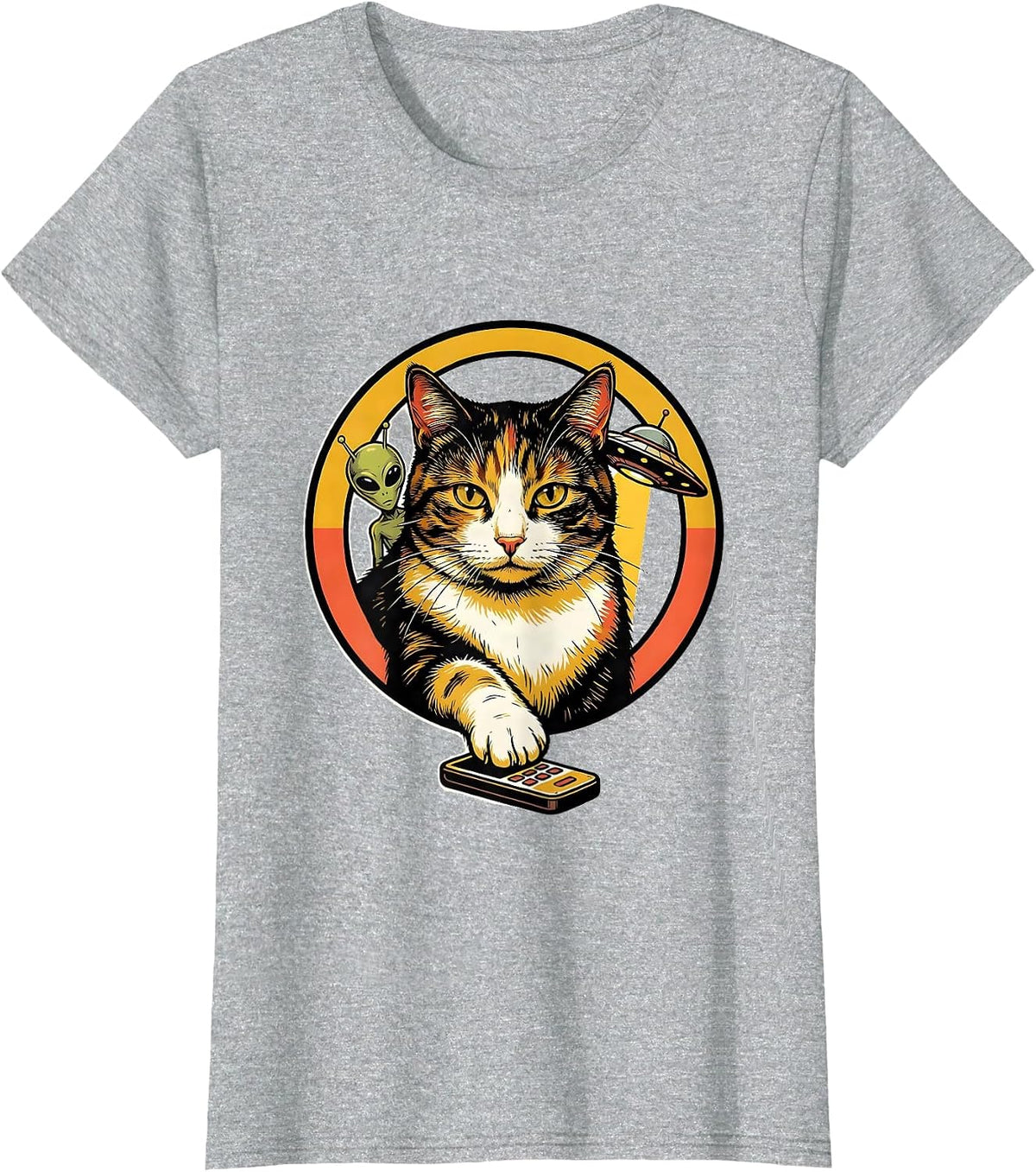 Cat Selfie With Alien UFO Funny Cat Lover Gift T-Shirt - Heather Grey