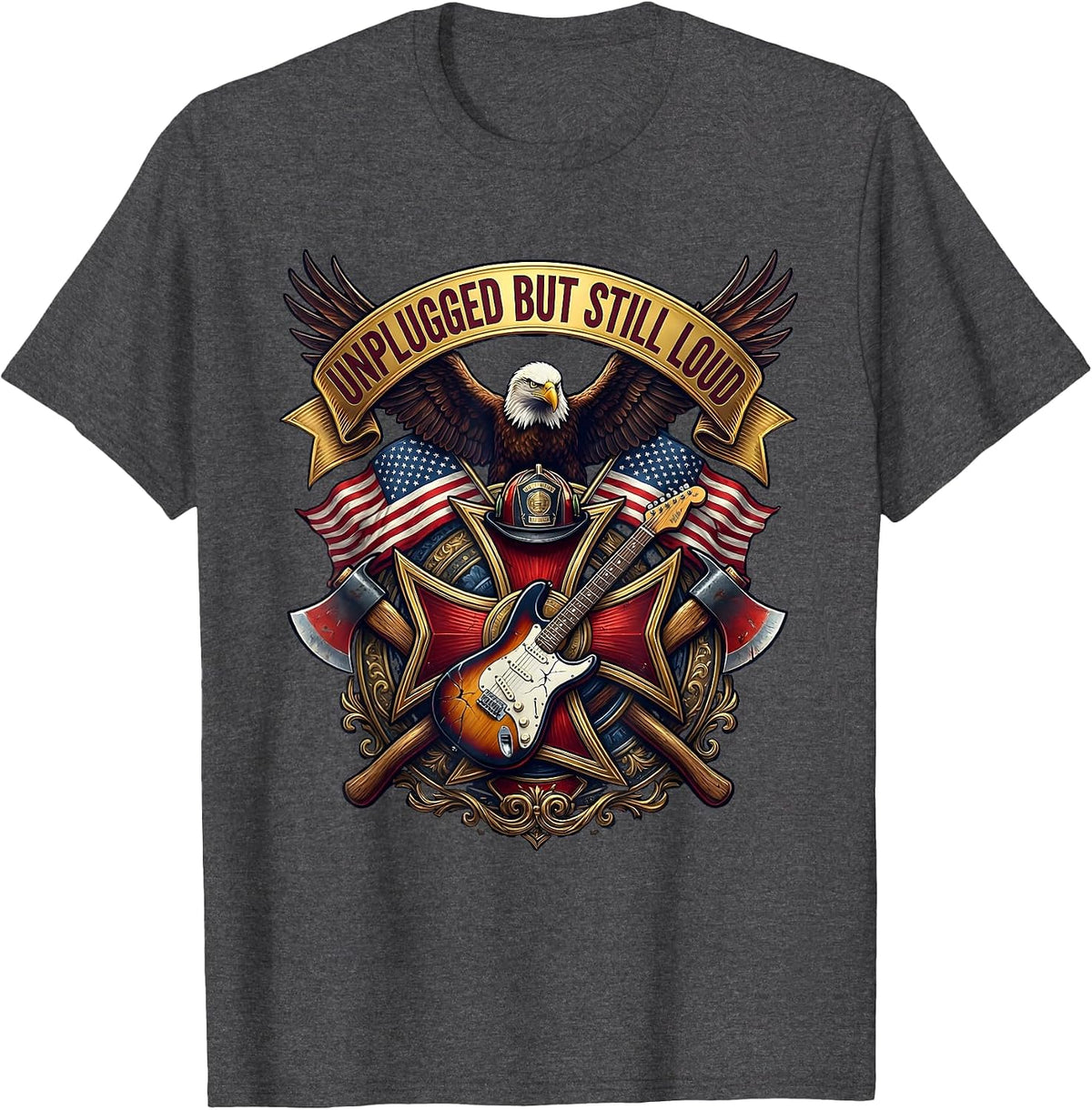 Unplugged But Still Loud Grunge Music Design T-Shirt - Dark Heather Grey