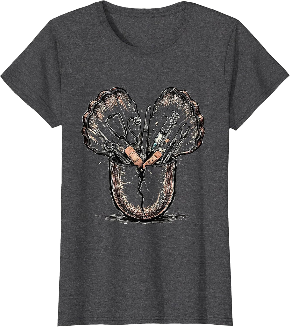 Women's Medical Assistant Pill Capsule Tools Graphic T-Shirt - Dark Heather Grey