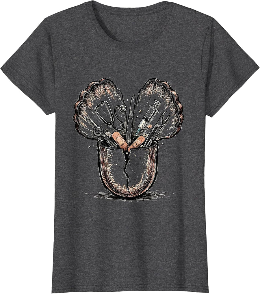 Women's Medical Assistant Pill Capsule Tools Graphic T-Shirt - Dark Heather Grey