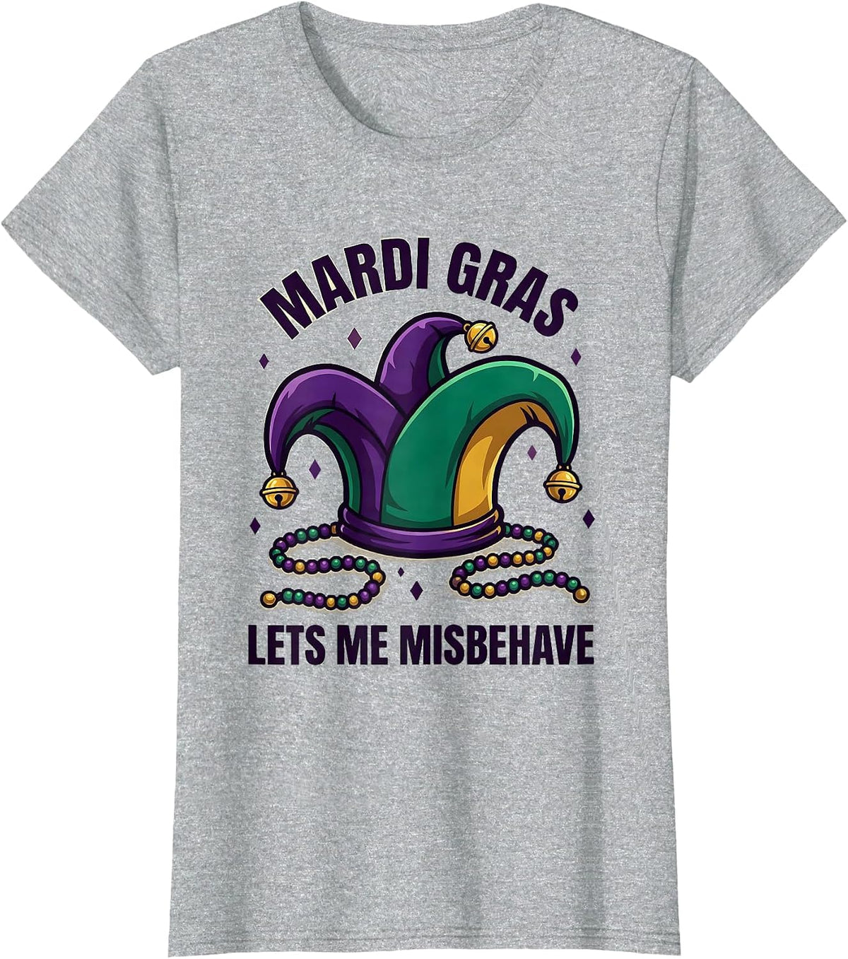 Mardi Gras Lets Me Misbehave Funny Jester Hat Carnival Party T-Shirt - Heather Grey