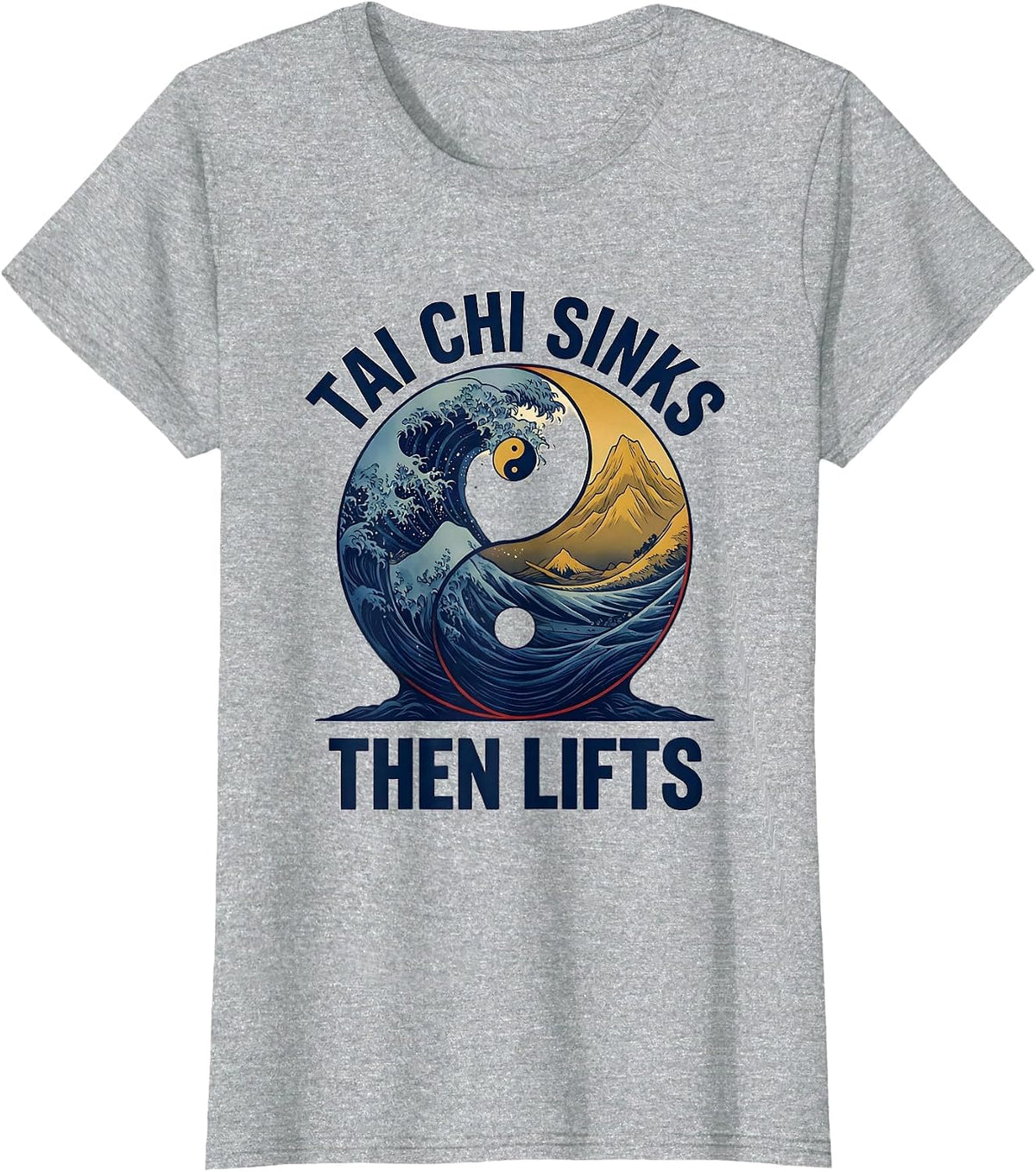 Women's Tai Chi Sinks, Then Lifts Yin Yang Martial Arts Humor T-Shirt - Heather Grey