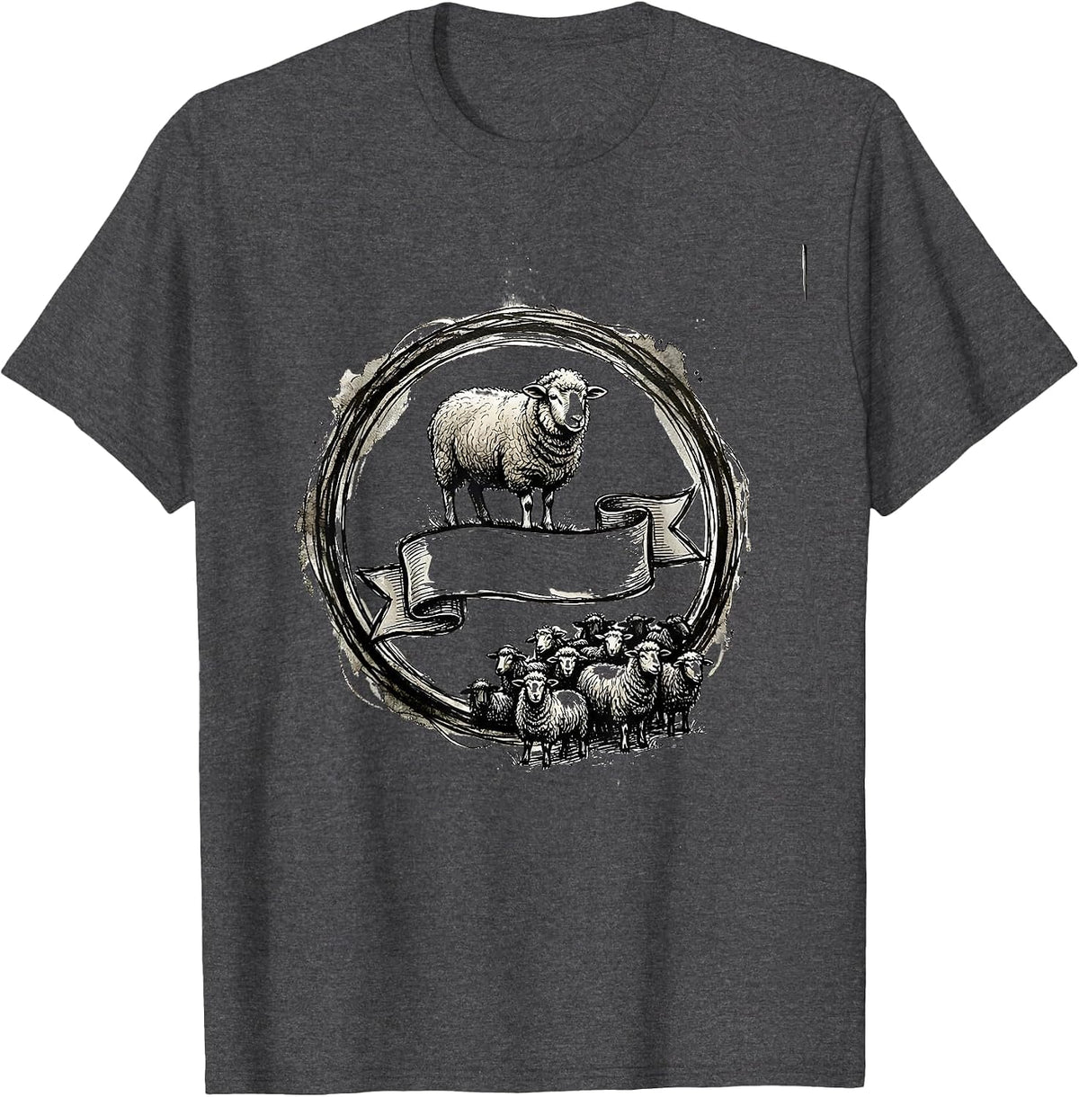 Black Sheep Doodle Hand-Sketched Outsider Humor T-Shirt - Dark Heather Grey