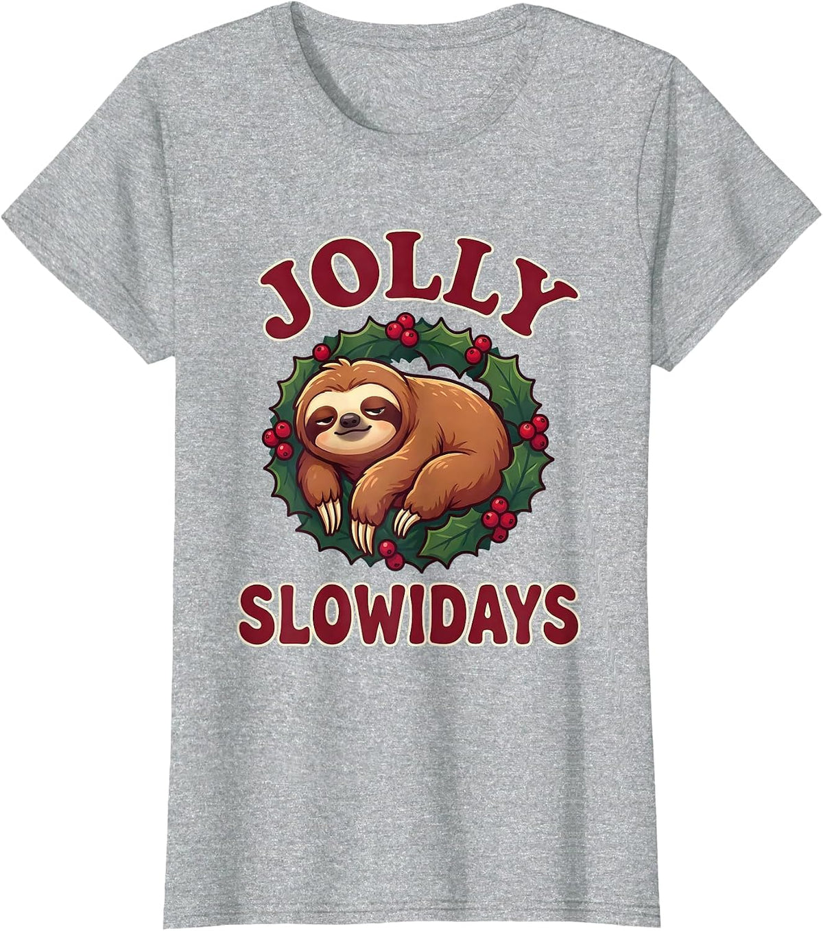 Jolly Slowidays Cute Kawaii Sloth Lover Funny Christmas T-Shirt - Heather Grey