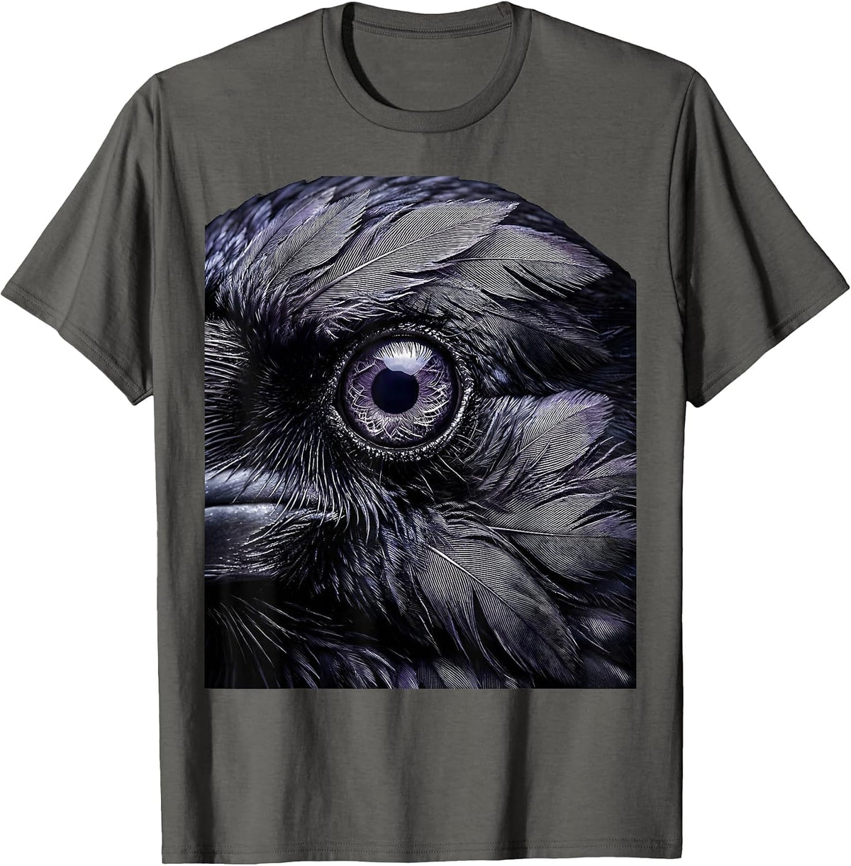 Close-Up Crow Eye Feather Detail Illustration T-Shirt - Asphalt Grey